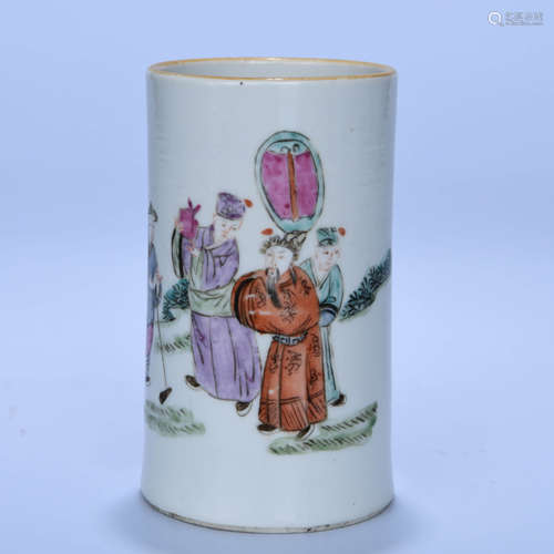 A Famille Rose Figure Pattern Porcelain Brush Pot