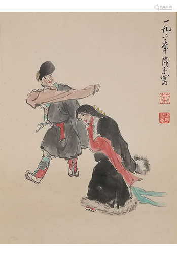 A Chinese Figure Painting, Ye Qianyu Mark