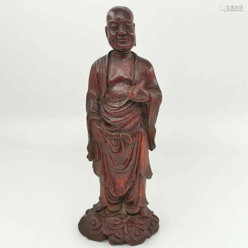 A Eaglewood Carved Holding Volume Arhat Statue