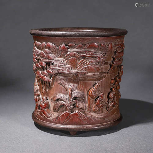 A Figure Pattern Carved Bamboo Brush Pot