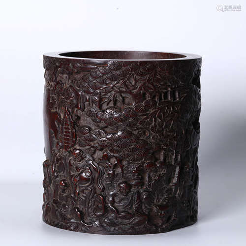 A Figures Pattern Carved Red Sandalwood Brush Pot