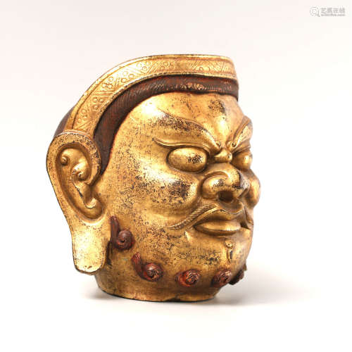 A Gild Bronze Buddha Head Statue