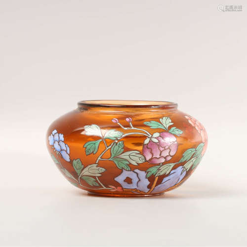 A Colored Drawing Floral Glass Jar