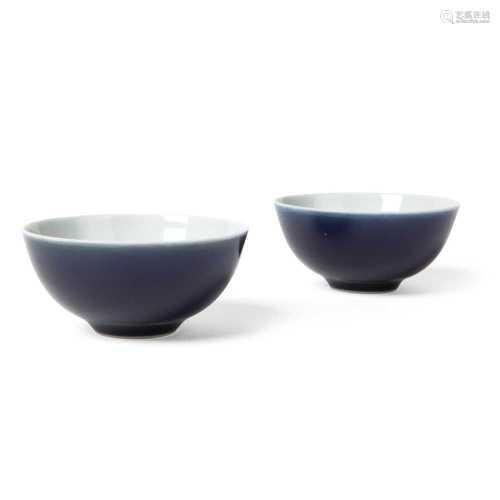 PAIR OF BLUE-GLAZED CUPS YONGZHENG MARK BUT LATER