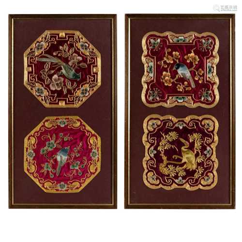 FOUR FRAMED EMBROIDERY PANELS REPUBLIC PERIOD