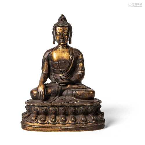 GILT BRONZE FIGURE OF BUDDHA SHAKYAMUNI QING DYNASTY