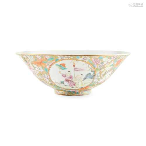 FAMILLE ROSE 'BOYS AT PLAY' BOWL QIANLONG MARK BUT REPUBLIC PERIOD