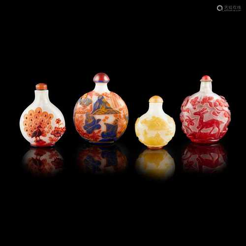 GROUP OF FOUR GLASS SNUFF BOTTLES