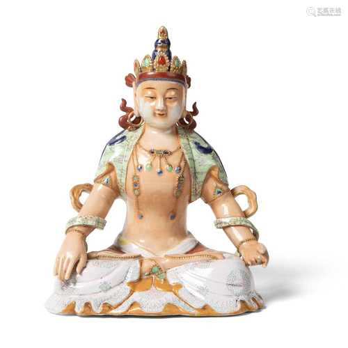 FAMILLE ROSE SEATED BODHISATTVA