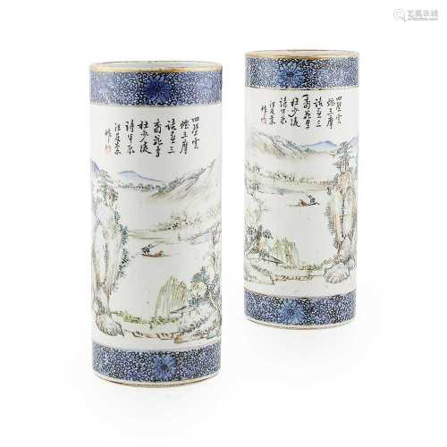 PAIR OF QIANJIANG ENAMELLED CYLINDRICAL VASES QING DYNASTY, 19TH CENTURY