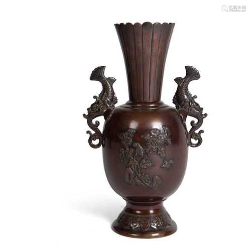 JAPANESE BRONZE BALUSTER VASE MEIJI PERIOD