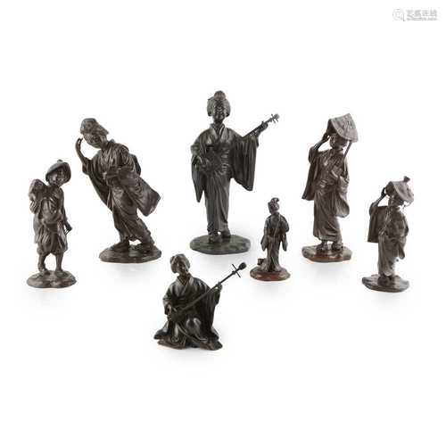 GROUP OF SEVEN JAPANESE BRONZE 'LADIES' OKIMONO MEIJI PERIOD