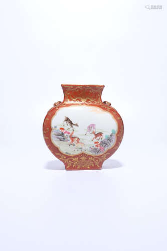 chinese coral-red glazed porcelain vase,qing dynasty