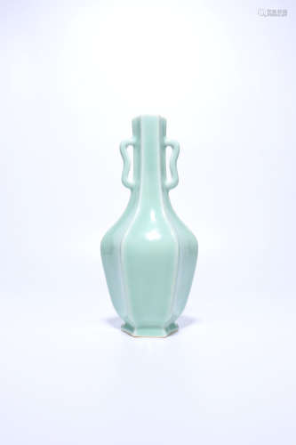 chinese celadon glazed porcelain binaural vase,qing dynasty