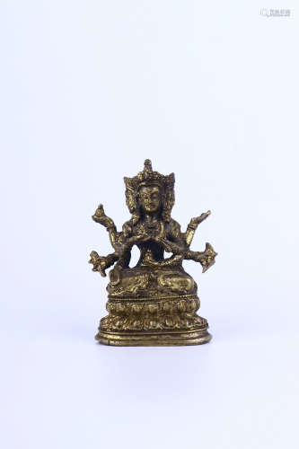 chinese gilt bronze six-armed guanyin statue,ming dynasty