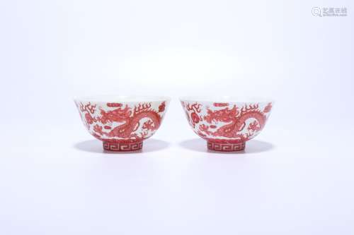 pair of chinese copper-red glazed  porcelain bowls,qing dynasty