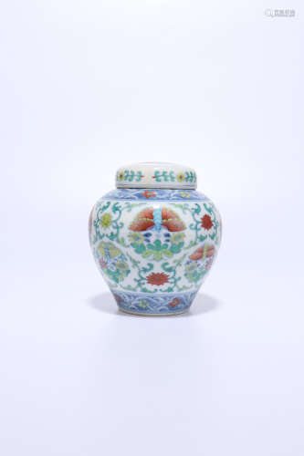 chinese doucai porcelain pot and cover,qing dynasty