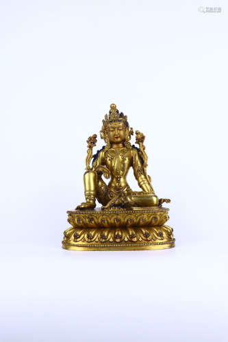 chinese gilt bronze figure of guanyin,qing dynasty