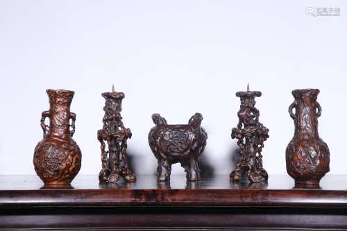 a group of five chinese agalwood tribute vessels,qing dynasty