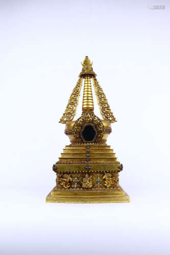 chinese gilt bronze buddha pagoda,ming dynasty