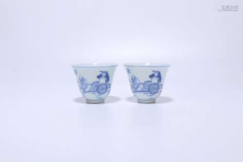 pair of chinese blue and white porcelain cups,qing dynasty