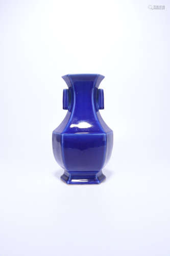 chinese blue glazed porcelain handled vase,qing dynasty