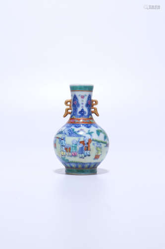 chinese doucai porcelain binaural vase,qing dynasty