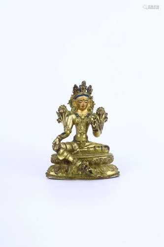 chinese gilt bronze figure of guanyin,qing dynasty