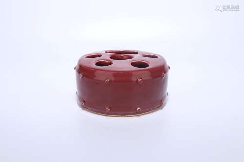 chinese red glazed porcelain brush holder,qing dynasty