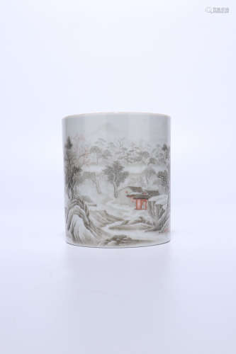 chinese grisaille-decorated brush pot,qing dynasty