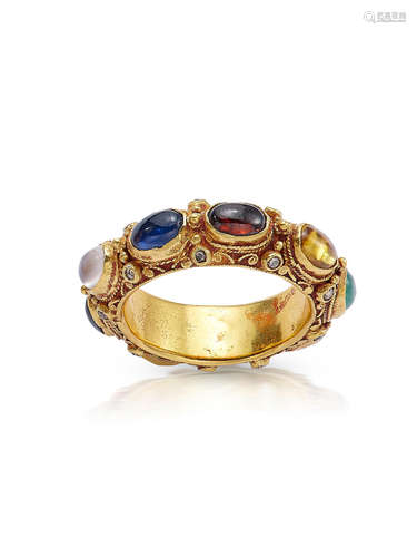 A GEM-SET GOLD NINE PLANET RING THAILAND RATTANAKOSIN PERIOD 19TH/20TH CENTURY