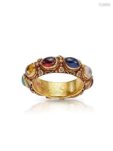 A GEM-SET GOLD NINE PLANET RING THAILAND RATNAKOSIN PERIOD 19TH/20TH CENTURY