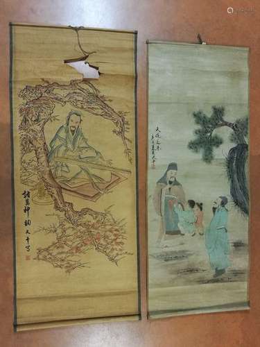 CHINE. 2 reproductions de peintures sur soie. L'un…