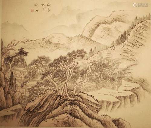 CHINE. Peinture à sujet d'un paysage de montagne a…