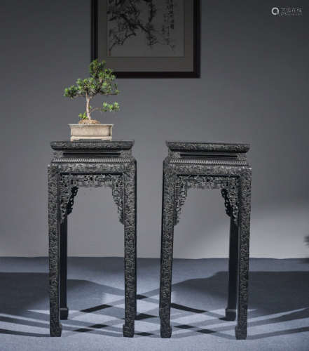 A PAIR OF ROSEWOOD FLOWER STANDS, CHINA
