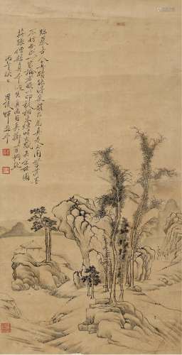 恽寿平（1633～1690） 丙午1666年作 疏林闲谈 镜片 水墨纸本