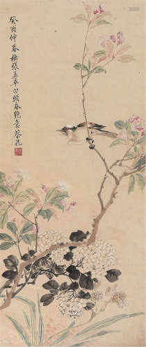 蔡铣（1871～1946） 癸酉1933年作 白头春艳 立轴 设色纸本
