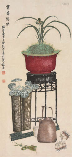孔子瑜（1873～1926） 书斋清供 立轴 设色纸本