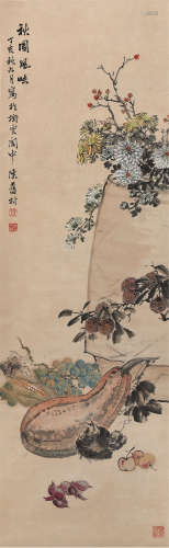 陈旧村（1898～1975） 丁亥1947年作 秋园风味 立轴 设色纸本