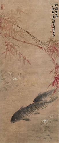 陈旧村（1898～1975） 乙酉1945年作 晚塘雨霁 立轴 设色纸本