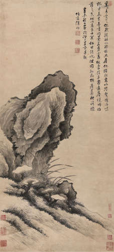 徐枋（1622～1694） 辛未1691年作 芷兰湖石图 立轴 水墨纸本