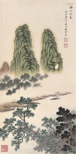 秦清曾（1894～1984） 癸丑1973年作 漓江初夏 屏轴 设色纸本