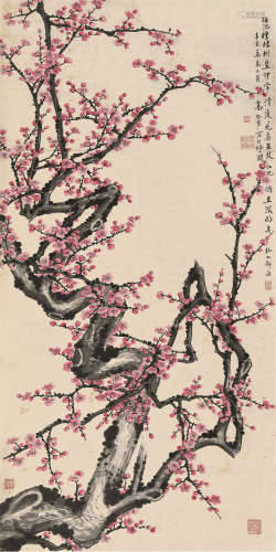 高野侯（1878～1952） 辛巳1941年作 红梅 立轴 设色纸本