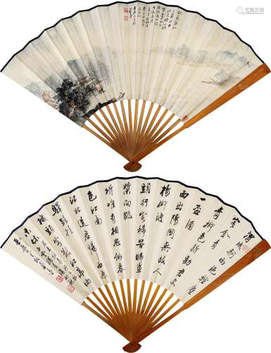 郑午昌（1894～1952） 乙酉1945年作 烟笼寒水 行书七言诗 成扇 设色纸本