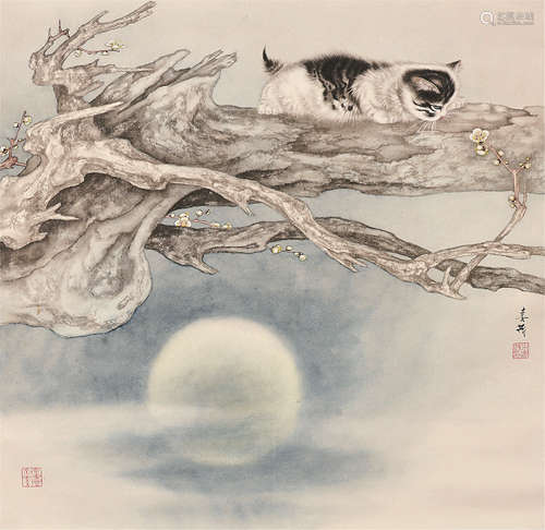 米春茂（b.1938） 猫趣 镜片 设色纸本