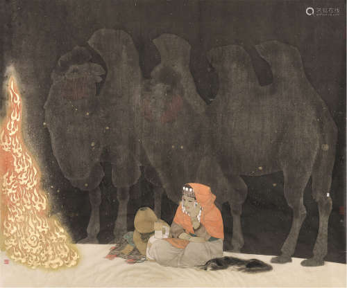 谢振瓯（b.1941） 骆驼少女 镜心 设色绢本