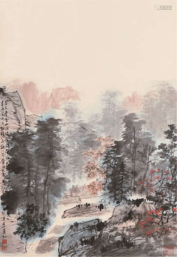 李义弘（b.1941） 己未1979年作 古木参云 镜框 设色纸本