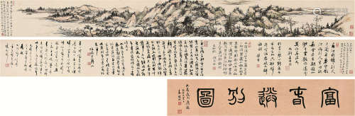 黄起凤（1889～1939） 己卯1939年作 富春送别图 手卷 设色纸本