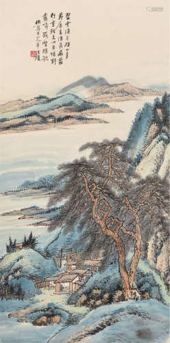 汪琨（1877～1946） 茆屋春深 立轴 设色纸本