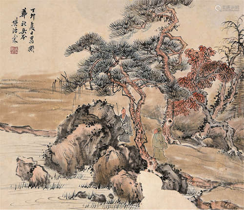 樊浩霖（1885～1962） 丁卯1927年作 高士闲谈 立轴 设色纸本